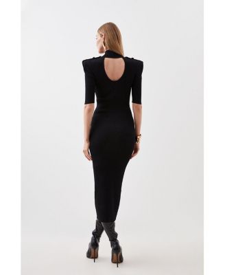 Women's Rib Knit Power Shoulder Maxi Dress