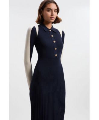 Women's Rib Knit Color Block Midi Dress