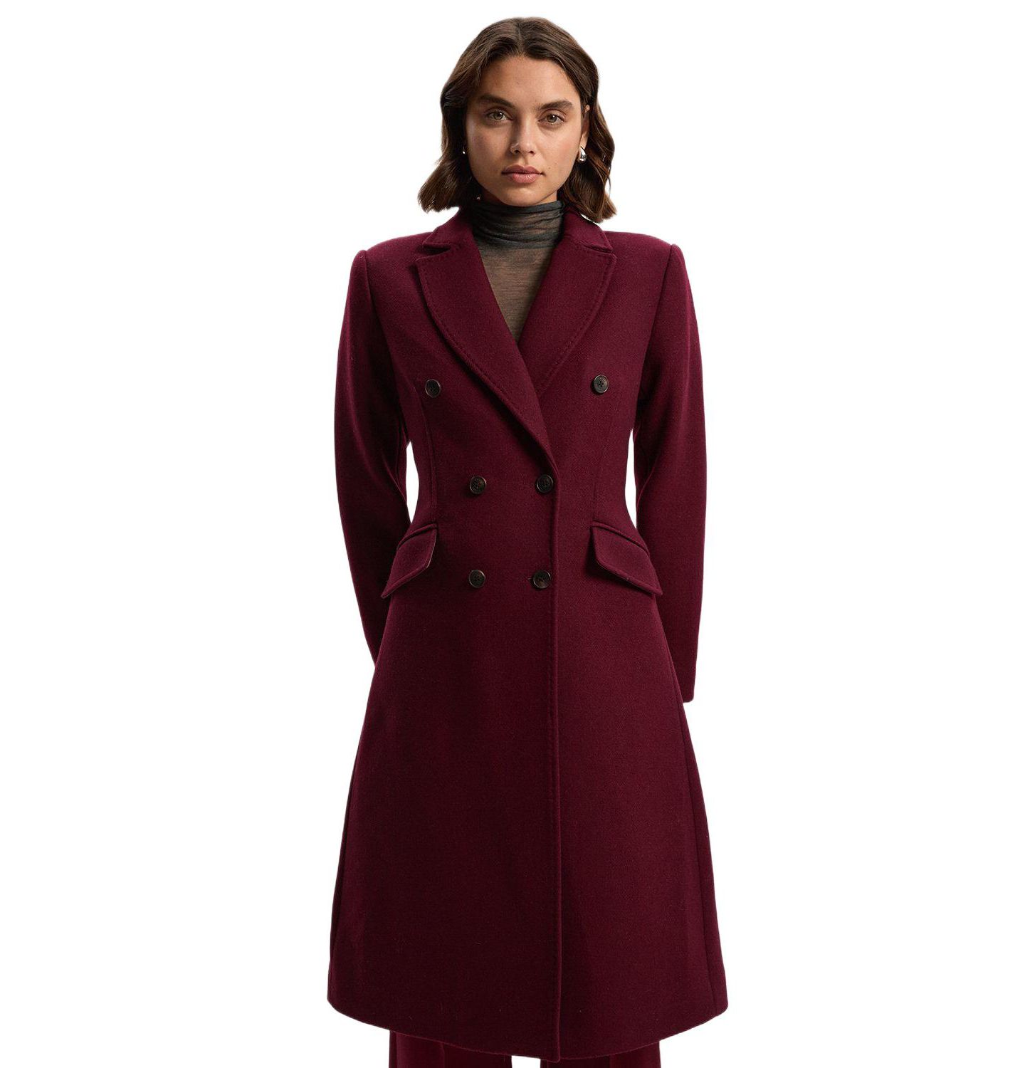 Женское пальто Karen Millen Wool Double Breasted Midi, цвет: Бордовый — фото 1