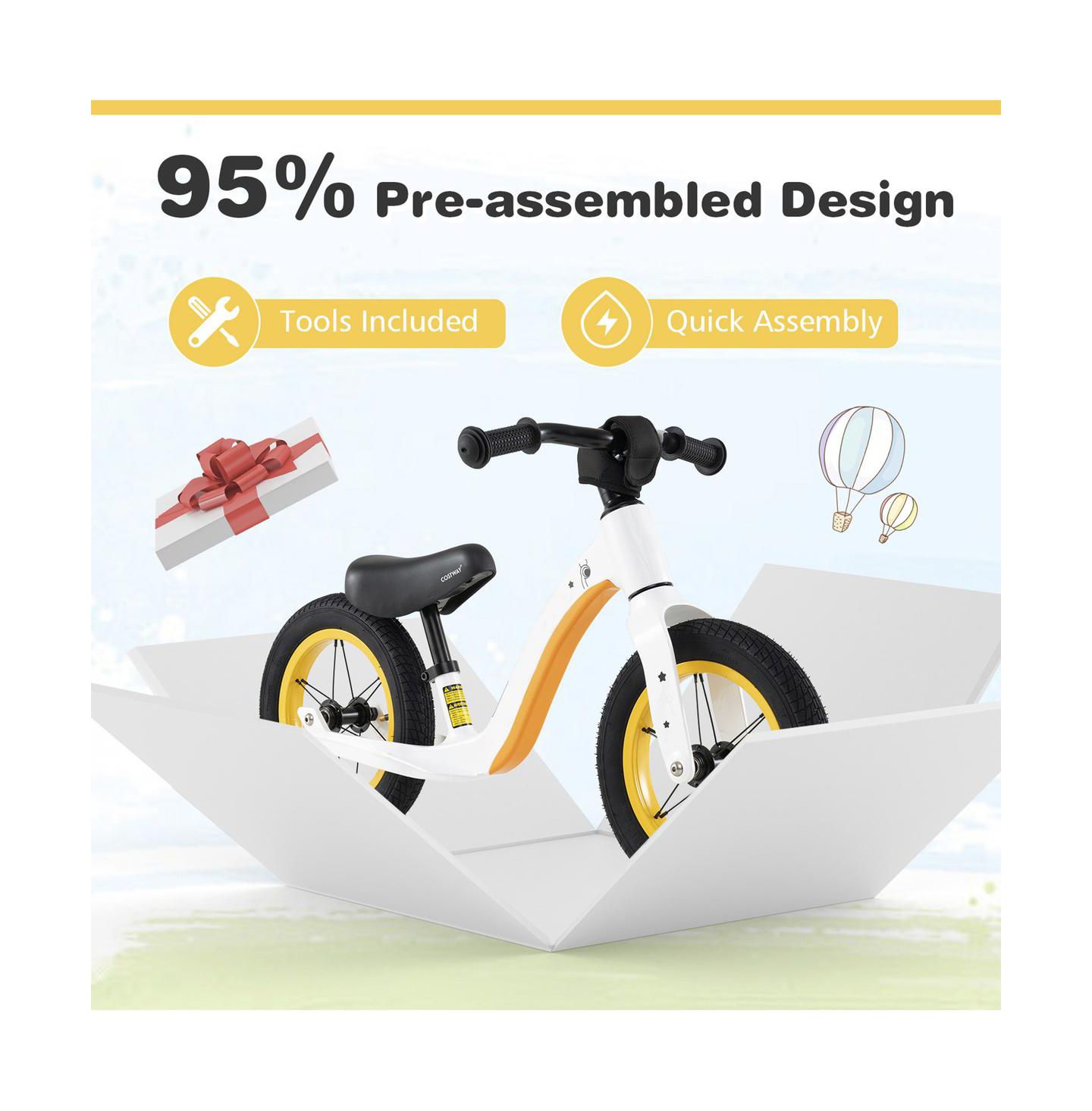 Детская игрушка SUGIFT 12-Inch Lightweight Balance Bike with Adjustable Seat, Ages 3+, цвет: Белый — фото 4