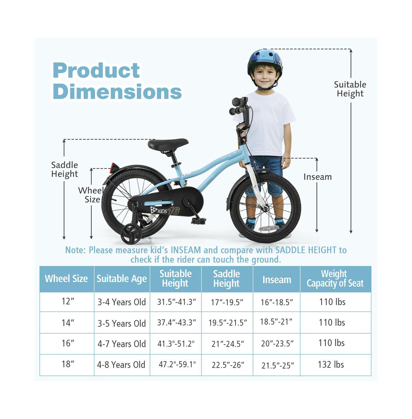Детская игрушка SUGIFT 16-Inch Adjustable Kids Bike with Training Wheels, 4–7 лет, цвет: Синий — фото 3