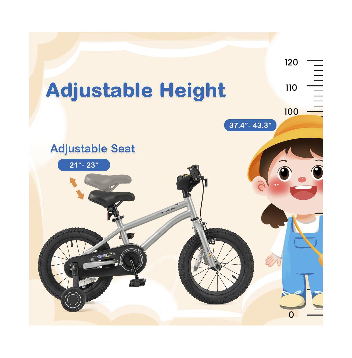 Детская игрушка SUGIFT 14 Inch Kids Bike High Carbon Steel Frame with Removable Training Wheels, Ages 3-7, цвет: Серебряный — фото 7