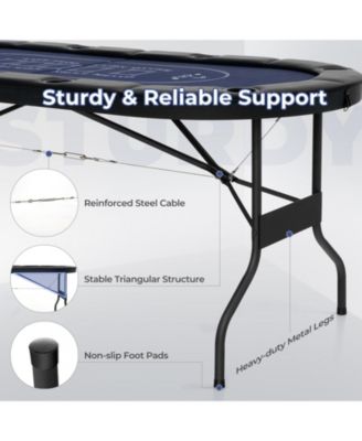 72 Inch Foldable Poker Table For 8 Players Portable Oval Card Board Game Table