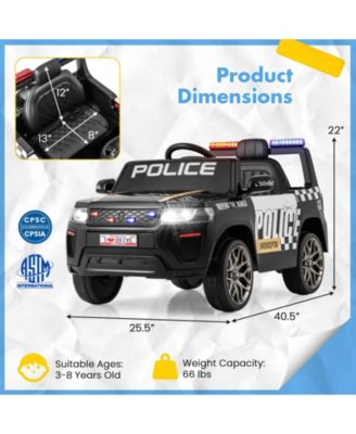 12V Kids Ride on Police Car with Remote and Siren Flashing Lights
