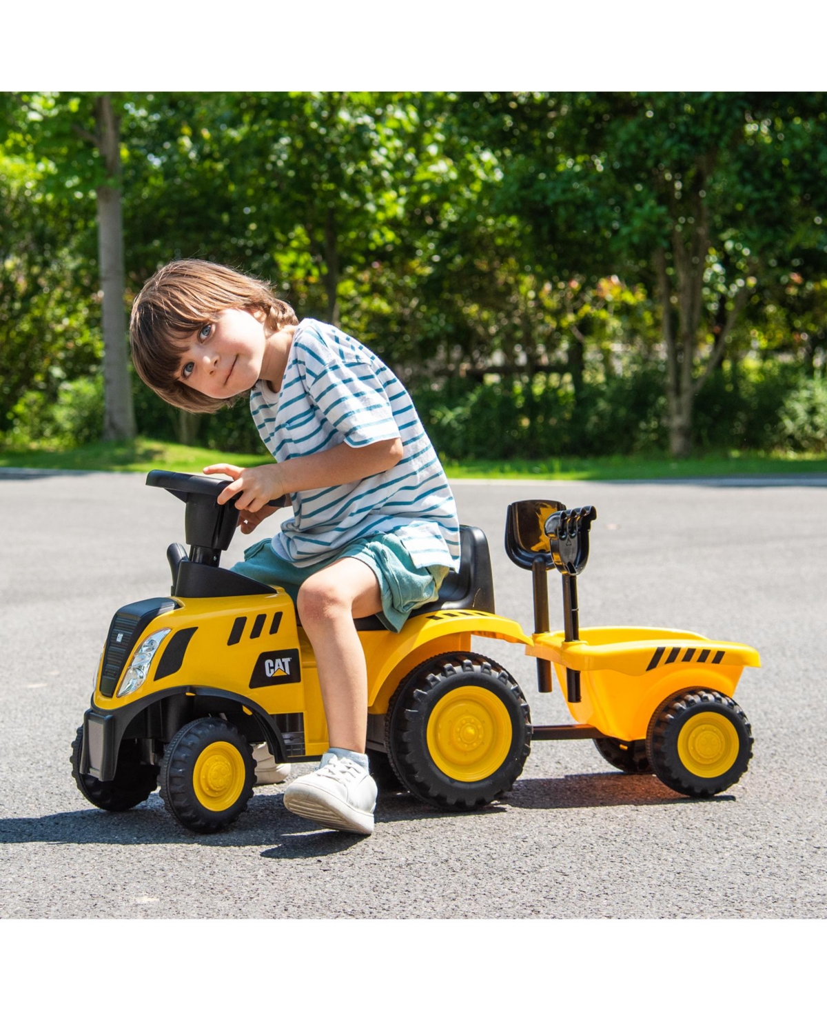 Sugift Kids Ride on Tractor Licensed Caterpillar with Detachable Trailer No Power