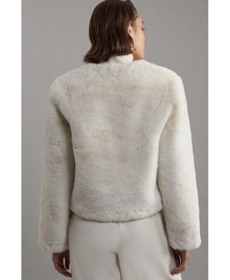 Women's Collarless Faux Fur Jacket