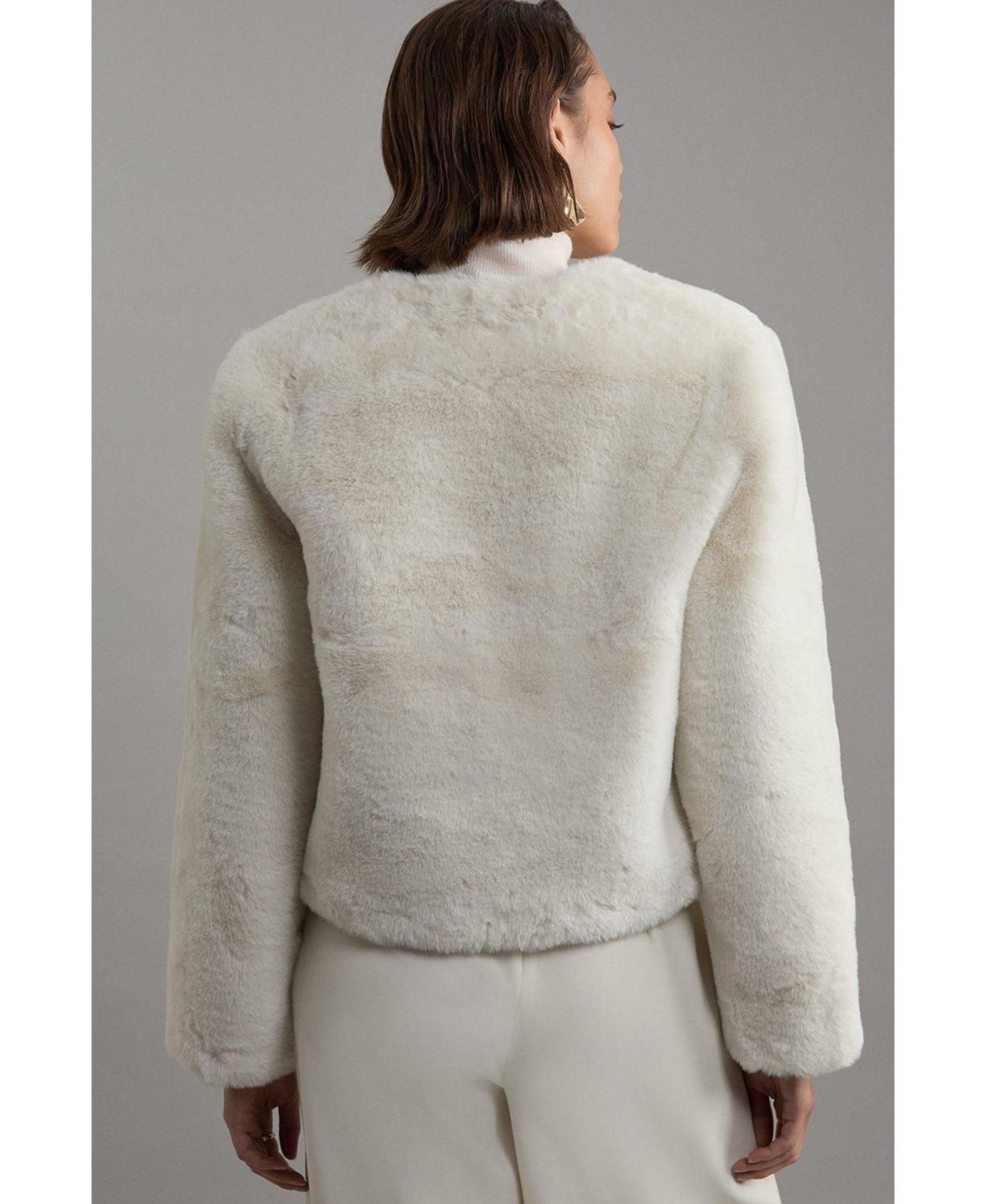 Karen Millen Women's Collarless Faux Fur Jacket