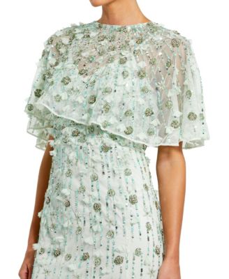 Women's Embellished Illusion Cape Sleeve Trumpet Gown