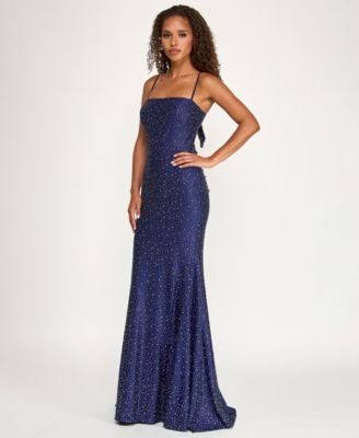 Juniors' Glitter Satin Square Neck Gown, Created for Macy's