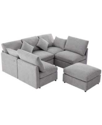 86.6" Sectional Sofa w/ Ottoman & USB Ports
