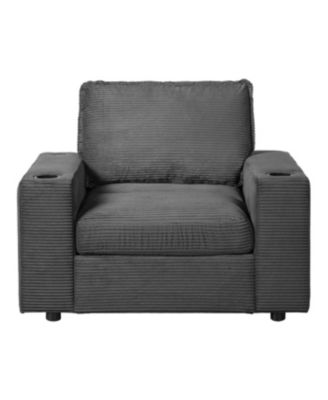 Oversized Corduroy Chaise Lounge with Storage Ottoman, Cup Holders & USB