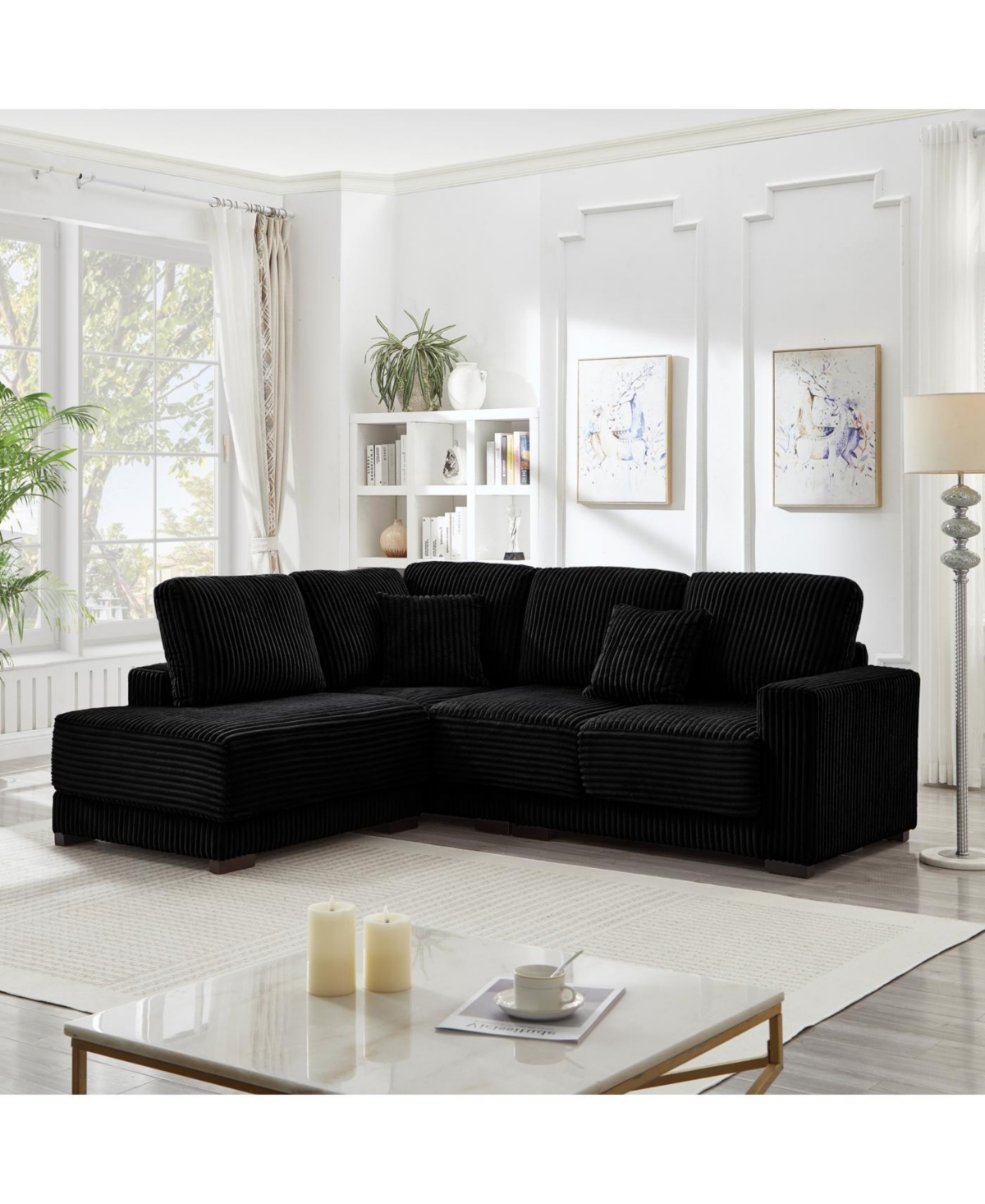 Streamdale Furniture Streamdale 93" L-Shaped Corduroy Sectional Sofa with Reversible Chaise (Black
