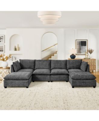 Cloud 4-Seat Chenille Sofa Sleeper with Ottomans & Pillows (Grey)