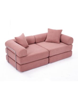 Pink Corduroy Modular Sofa Bed for Apartments