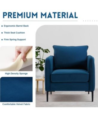 Velvet Accent Chair with Metal Legs and Pillow