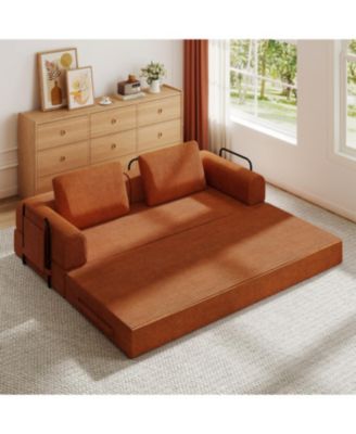 Streamdale Convertible Corduroy Sleeper Sofa Bed with Pillow - Orange