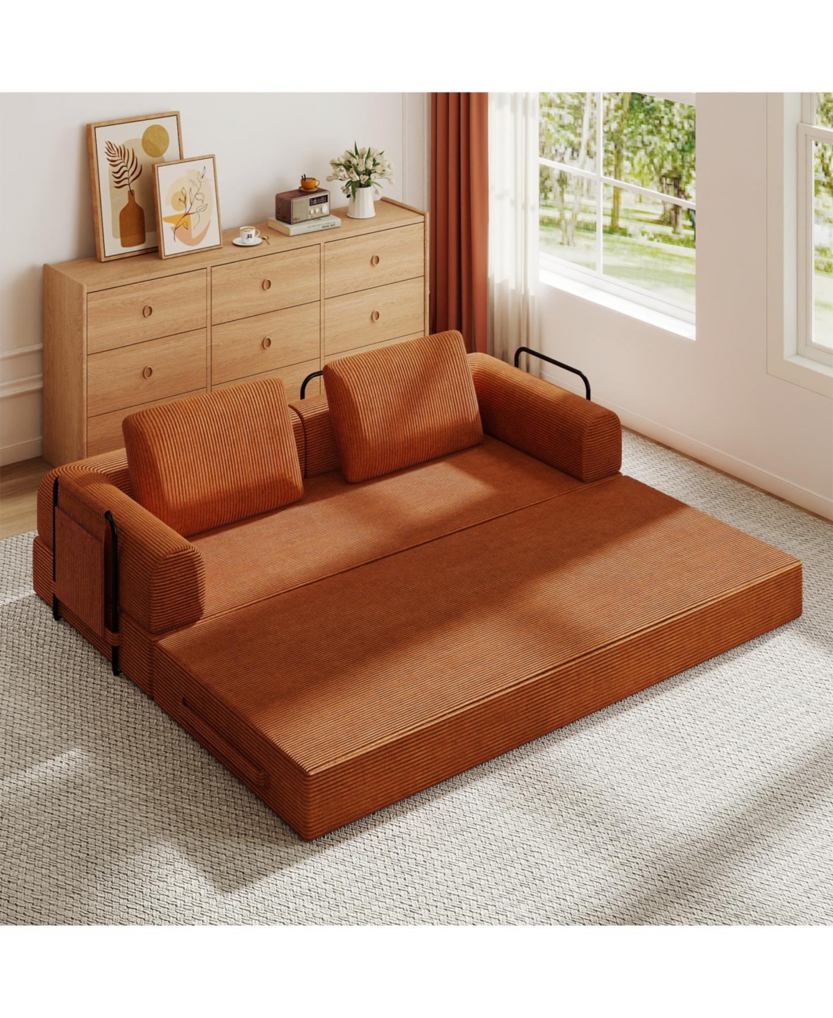 Streamdale Convertible Corduroy Sleeper Sofa Bed with Pillow - Orange