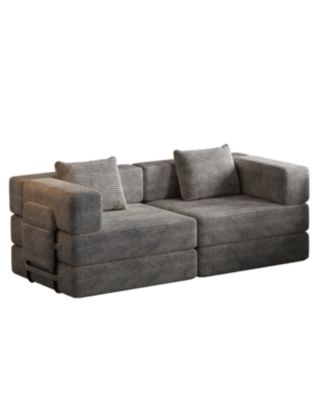 Streamdale Convertible corduroy sofa bed with side storage and cushions