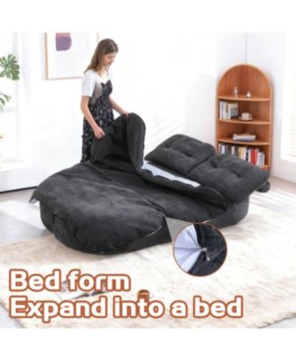 Modern Floor Sofa with 2 Pillows, Convertible Corduroy Sleeper Sofa Bed