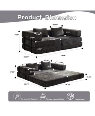 Streamdale Compression Sofa, Convertible Floor Sofa Bed, Loveseats Boneless Modular Sectional, Black