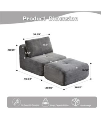 Modern Memory Foam Sofa, Single Chaise, Pet-Friendly Cloud Modular Sectional, Grey