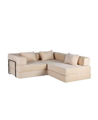 Compression Sofa, Convertible Floor Sofa Bed, Modular Sectional, No Assembly, Chenille, Beige