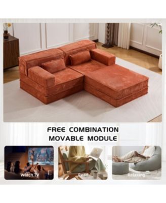 Orange Compression Sofa, Convertible Floor Sofa Bed, Modular Sectional
