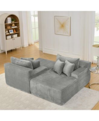 Gray two-seater lazy sofa lounge chair, velvet fabric, no assembly required.