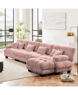 Free Combination Modular Sectional Sofa, L-Shaped Couch, 4-Seater, Pink