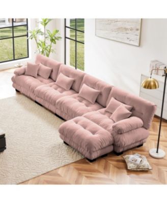 Free Combination Modular Sectional Sofa, L-Shaped Couch, 4-Seater, Pink