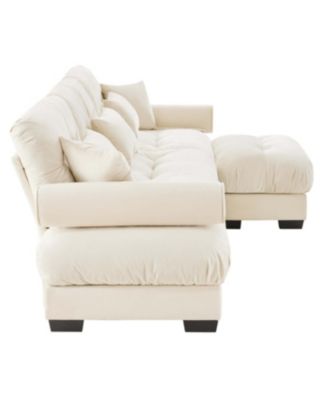 Streamdale Super Comfort Oversized Modular Velvet Sectional Sofa with Movable Ottoman, Cream