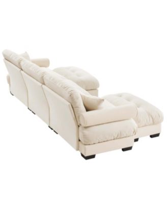 Streamdale U Shape Modular Sectional Sofa Couch with Two Movable Ottomans, Cream