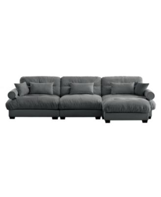Super Comfort Oversized Modular Velvet Sectional Sofa Couch with Ottoman, Grey