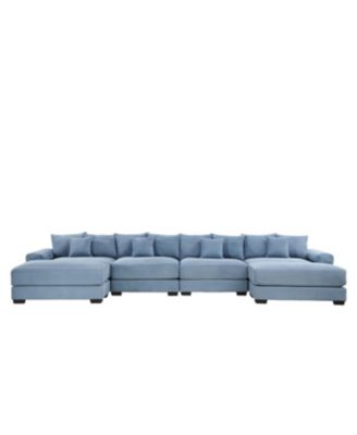 Streamdale Oversized U-Shape Sectional Couch, Premium Corduroy Fabric, Blue