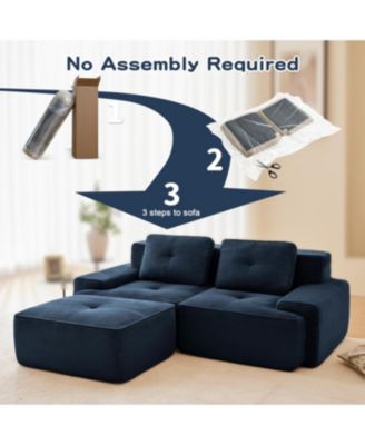 Streamdale Blue 82" Modern L-Shaped Corduroy Sectional Sofa with Ottoman