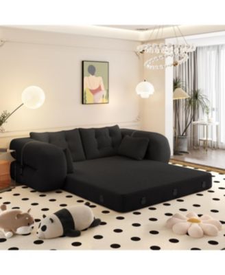 Streamdale Human Dog Bed, Lazy Sofa Couch, 78.7" Foldable Sofa Bed, 3-in-1 Teddy Fabric Foam Sleeper Sofa Bed, Black