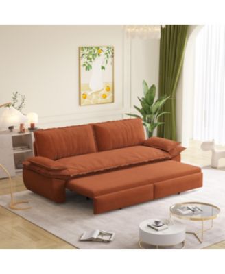 Orange 73.2" Queen Pull Out Sofa Bed, 3-in-1 Convertible Sleeper