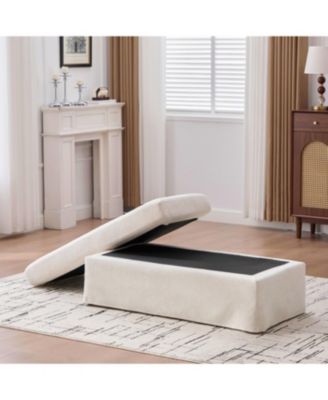 Streamdale Beige Chenille Ottoman with Black Metal Legs