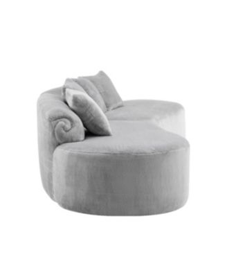 Streamdale Modern curved flannelette sofa with pillows in light gray.