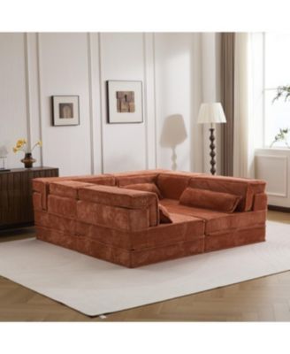 Compression Sofa, Convertible Floor Sofa Bed, Modular Sectional, Orange
