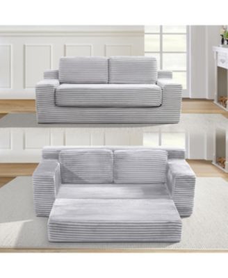 Corduroy Cloud Double Sofa, 2-in-1 Convertible Sofa Bed, Grey