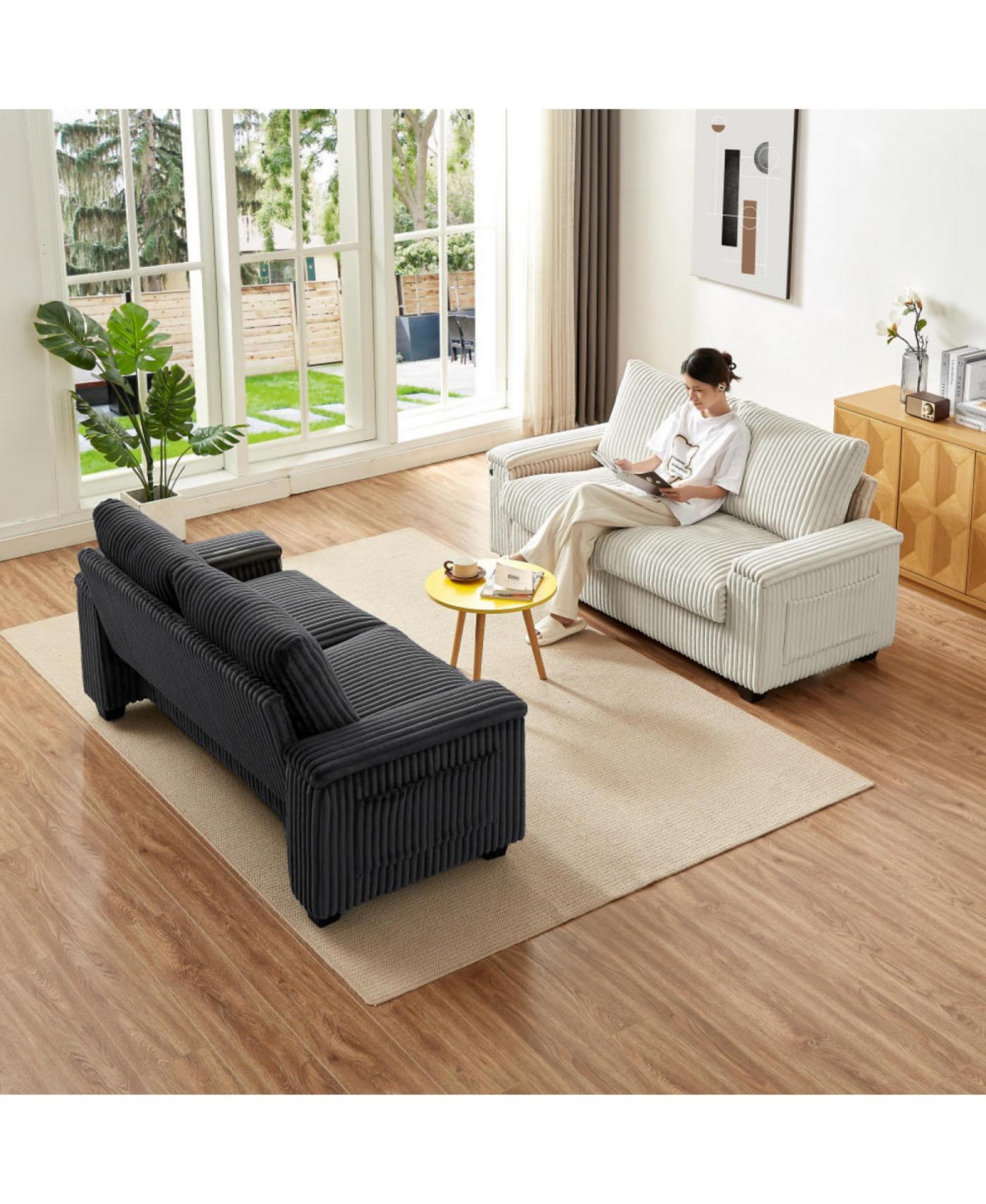 Streamdale 71" Sofa Plush Corduroy Square Storage Armrest Usb port