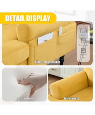 Modern Minimalist Chenille Chaise Lounge Recliner Single Sofa with Wooden Legs & Storage Pockets