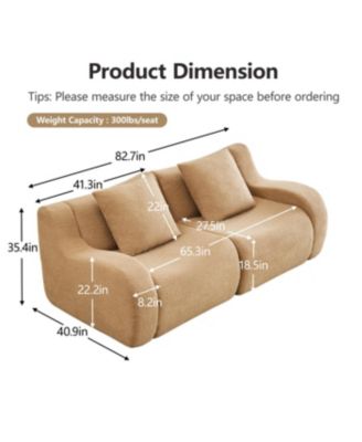 Soft Teddy Fabric Boneless Sofa, No Assembly, Anti-Slip, Camel