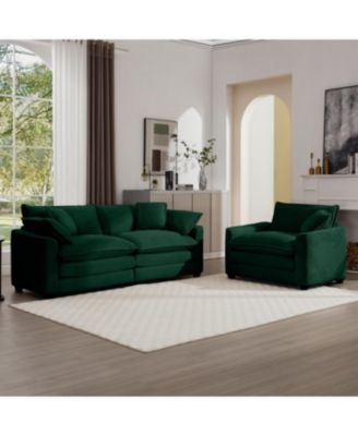 Modern Living Room Sofa Two-Piece Set, Green Corduroy
