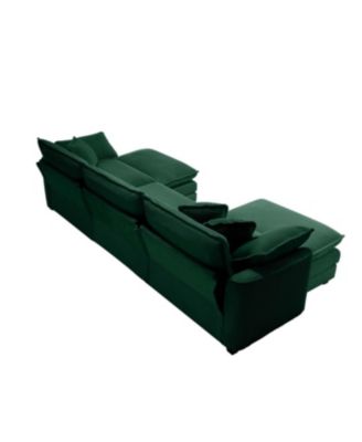 Oversized Modular Cushion Sofa with Ottoman, L-Shaped Corner Sofa Bed, Green Corduroy