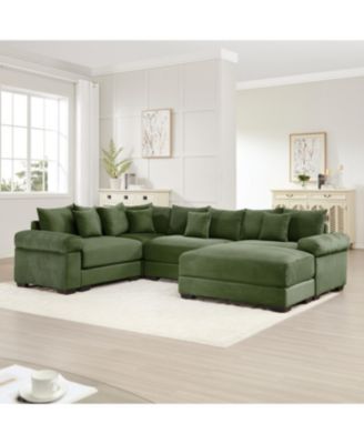 Oversized Cloud Modular Sectional Couch with Ottoman, Green