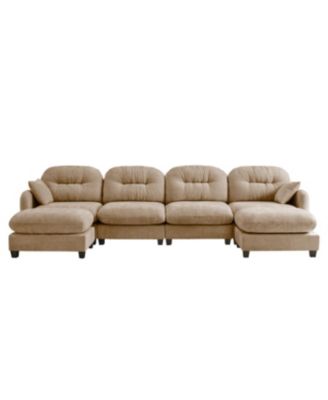 Modular Sectional U Shaped Couch with Ottoman, Soft Chenille Fabric, Camel