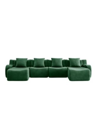 Streamdale U-Shaped Boneless Sofa, Teddy Fabric, No Assembly Required, Green