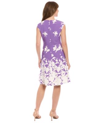 Women's Printed Cap-Sleeve Fit & Flare Dress